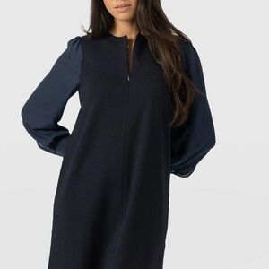Chic Long Sleeve Navy Dress